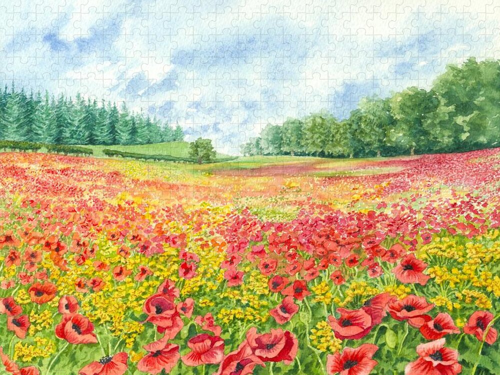 Poppy Jigsaw Puzzle featuring the painting Poppy Field by Lynne Henderson
