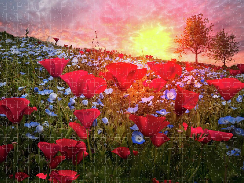 Appalachia Jigsaw Puzzle featuring the photograph Poppy Fields at Dawn by Debra and Dave Vanderlaan