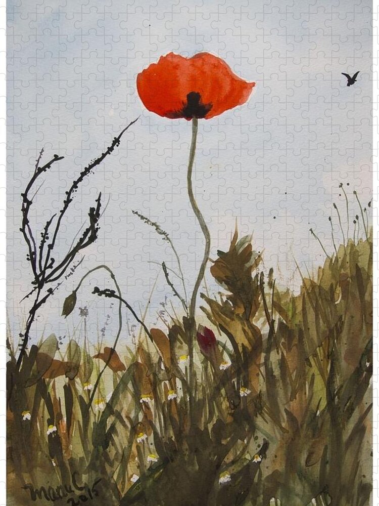 Poppy Jigsaw Puzzle featuring the painting Poppy on the field by Manuela Constantin