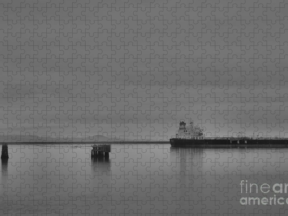 Port Angeles Jigsaw Puzzle featuring the photograph Port Angeles Shipping Black And White by Adam Jewell
