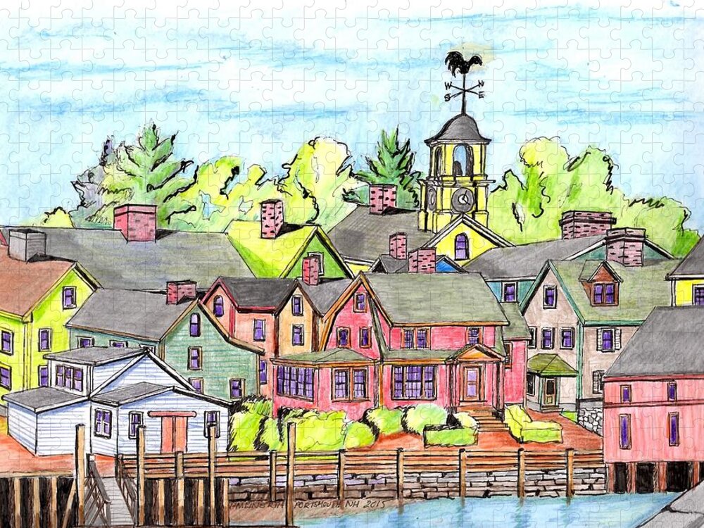 Paul Meinerth Artist Jigsaw Puzzle featuring the drawing Portmouth NH Harbor by Paul Meinerth