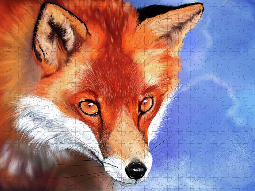 Fox Jigsaw Puzzle featuring the digital art Portrait of a Fox by Norman Klein