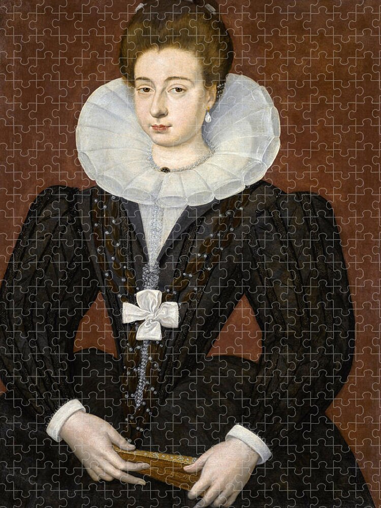 Attributed To Francois Quesnel Jigsaw Puzzle featuring the painting Portrait of A French Noblewoman, Half-length by Attributed to Francois Quesnel