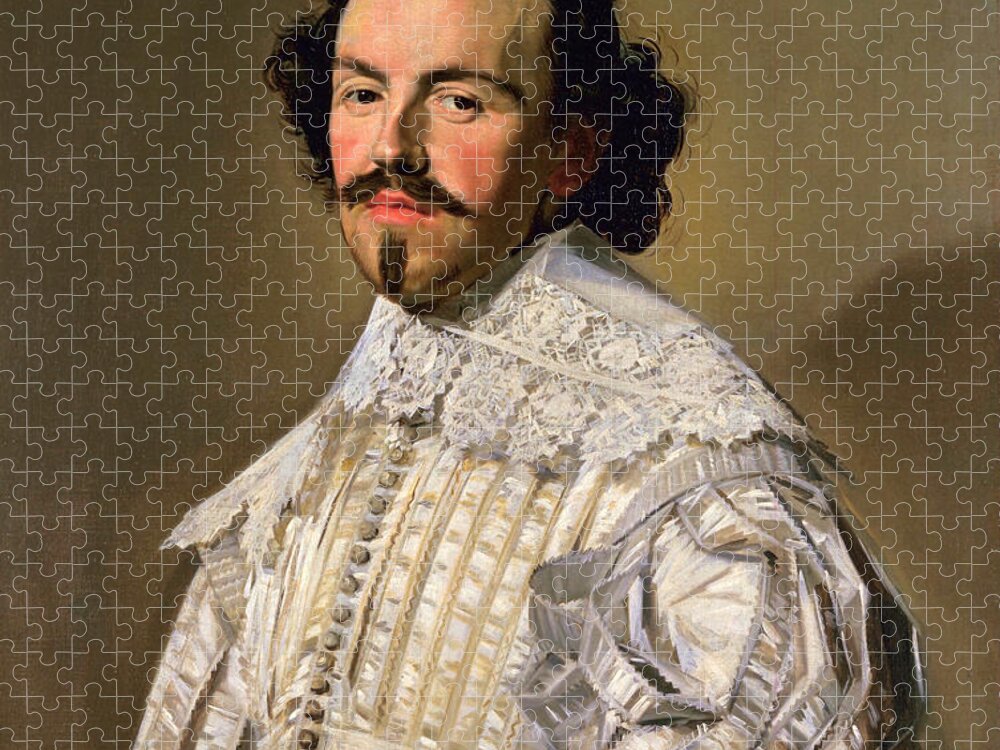 Frans Hals Jigsaw Puzzle featuring the painting Portrait of a gentleman in white by Frans Hals