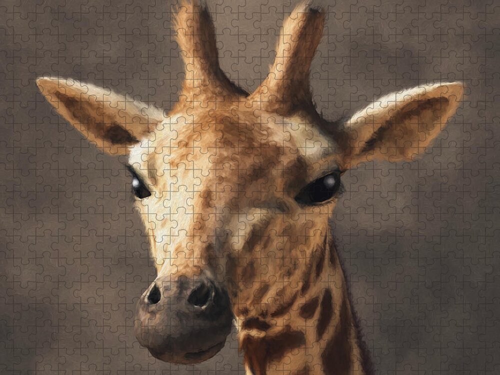 Giraffe Head Jigsaw Puzzle featuring the digital art Portrait of a Giraffe by Daniel Eskridge