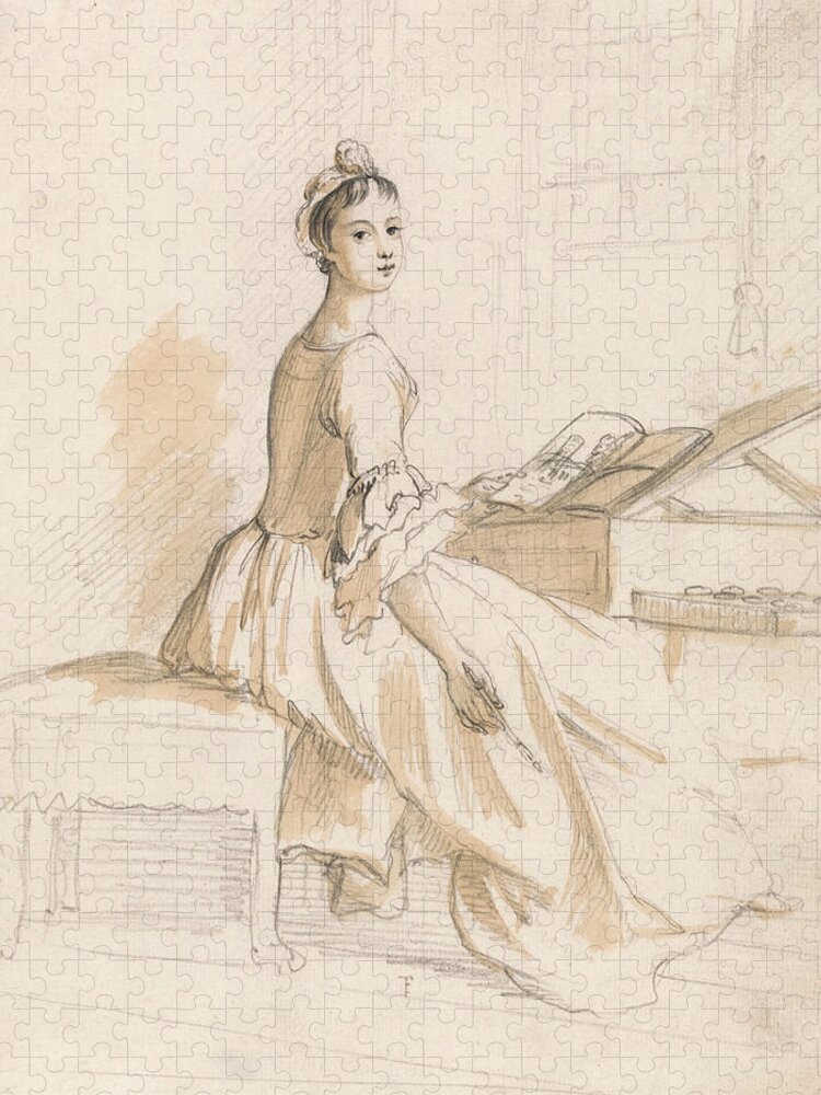 Paul Sandby Jigsaw Puzzle featuring the drawing Portrait of a Lady at a Drawing Table by Paul Sandby