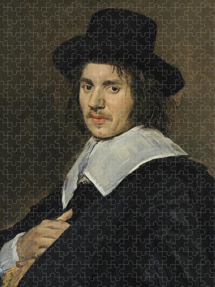 17th Century Art Jigsaw Puzzle featuring the painting Portrait of a Man in a New Hat by Frans Hals