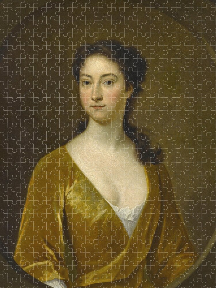 Attributed To Charles Bridges Jigsaw Puzzle featuring the painting Portrait of a Woman by Attributed to Charles Bridges