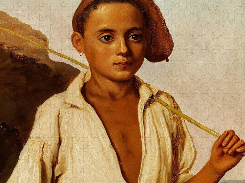 19th Century Art Jigsaw Puzzle featuring the painting Portrait of a Youngfisher Boy from Capri by Christen Kobke