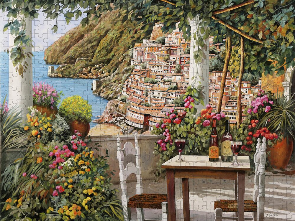Positano Jigsaw Puzzle featuring the painting aperitivo sulla terrazza di Positano by Guido Borelli