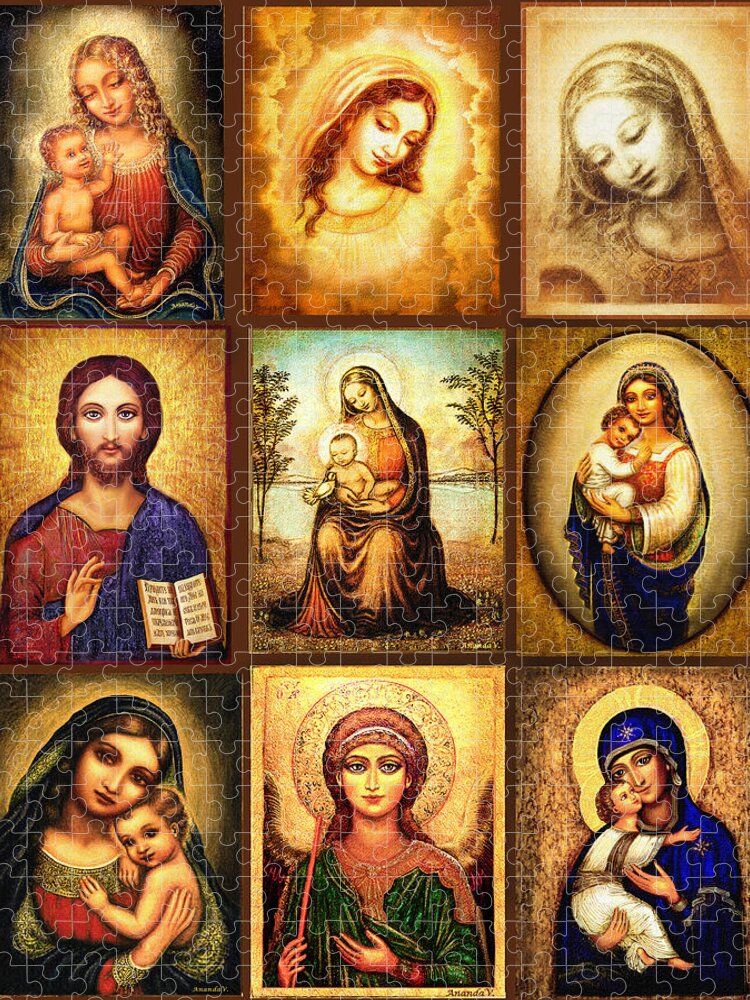 Mary And Jesus Jigsaw Puzzle featuring the painting Poster Madonnas 1 by Ananda Vdovic