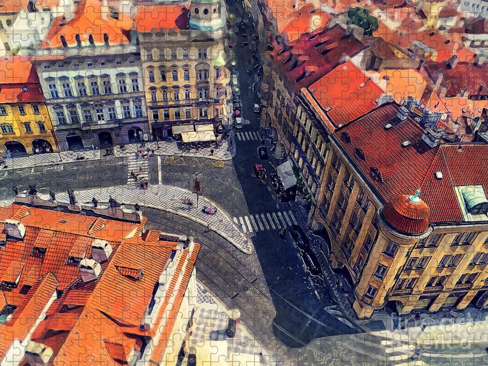 Praha Jigsaw Puzzle featuring the painting Prague street watercolor by Justyna Jaszke JBJart