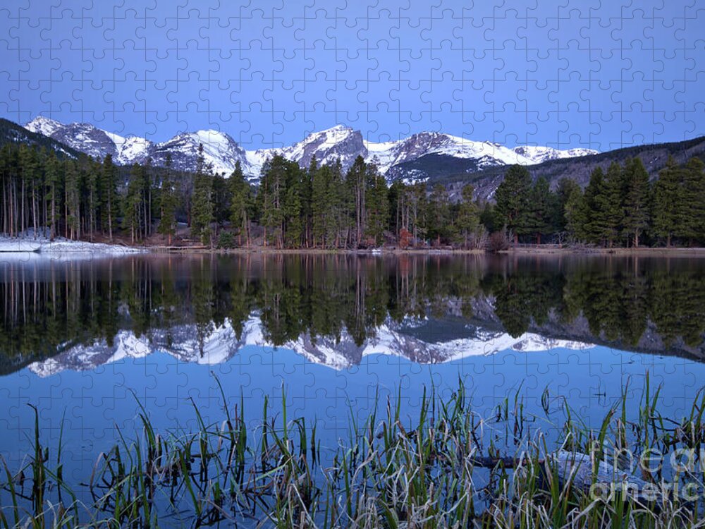 Sprague Lake Jigsaw Puzzle featuring the photograph Pre dawn image of the Continental Divide and a Sprague Lake refl by Ronda Kimbrow