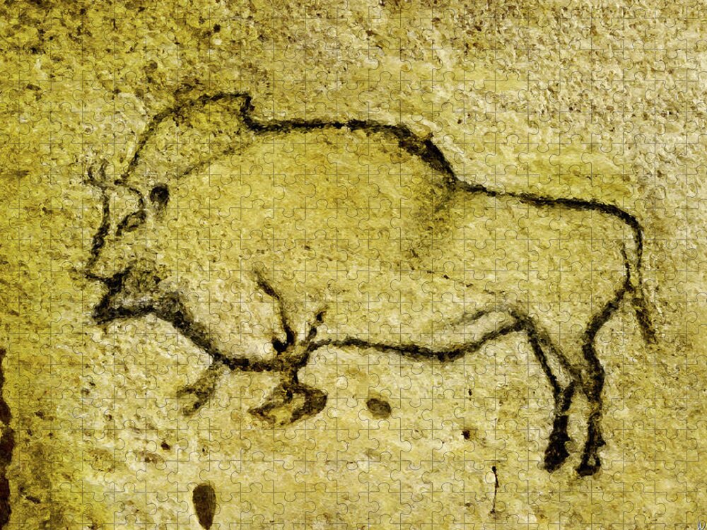 Bison Jigsaw Puzzle featuring the digital art Prehistoric Bison 1- La Covaciella by Weston Westmoreland