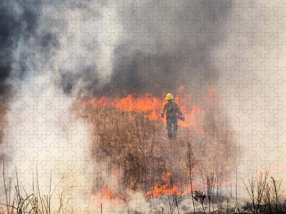 Fire Jigsaw Puzzle featuring the photograph Prescribed Burn 2 - UW Arboretum - Madison - Wisconsin by Steven Ralser