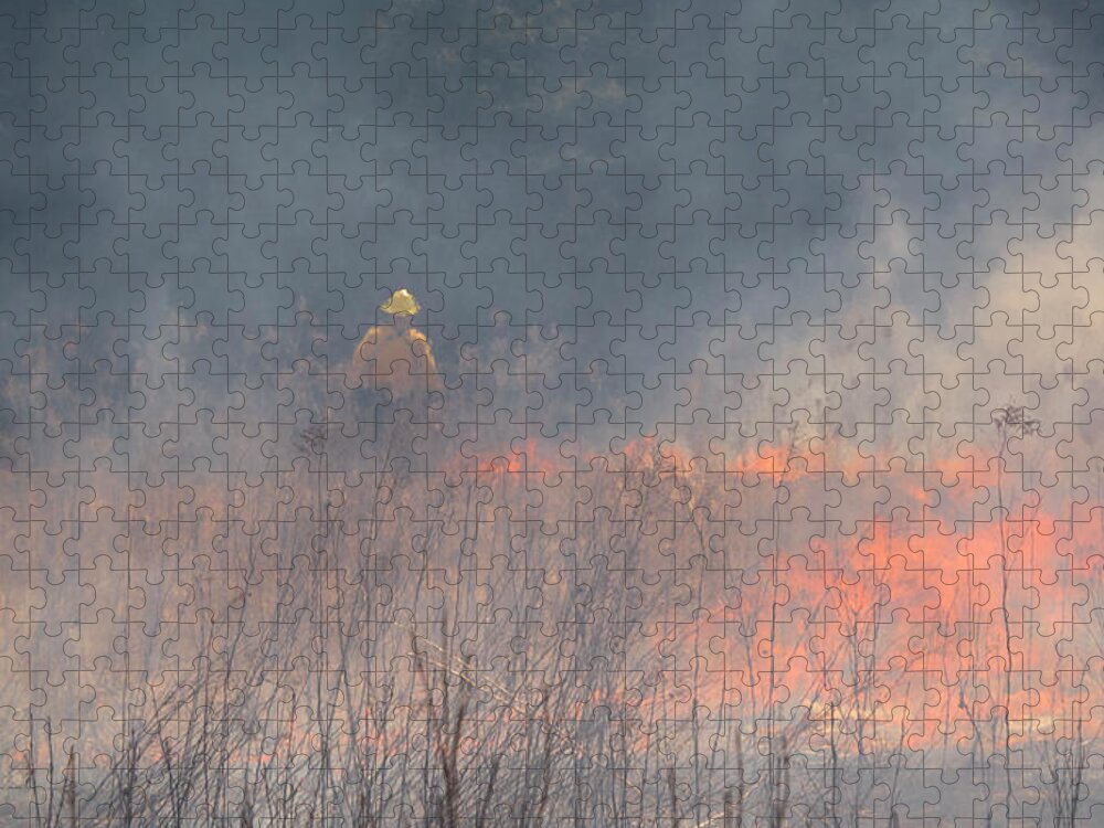 Fire Jigsaw Puzzle featuring the photograph Prescribed Burn 4 - UW Arboretum - Madison - Wisconsin by Steven Ralser