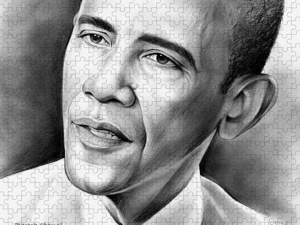 President Jigsaw Puzzle featuring the drawing President Barack Obama by Greg Joens