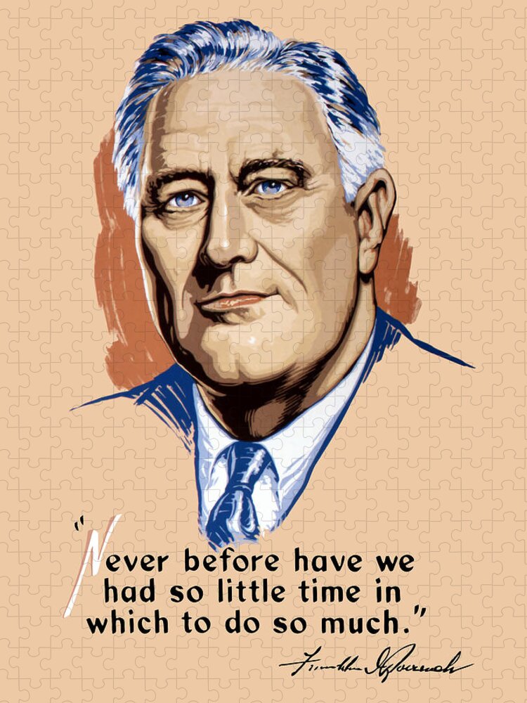 Franklin Roosevelt Jigsaw Puzzle featuring the painting President Franklin Roosevelt and Quote by War Is Hell Store