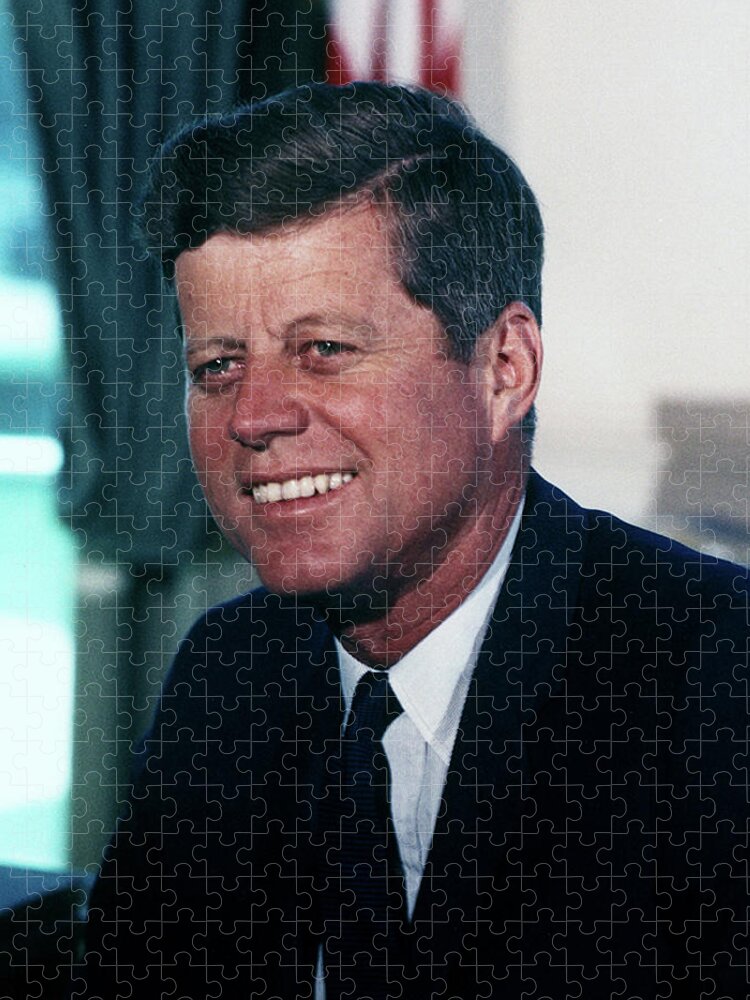 John F. Kennedy Jigsaw Puzzle featuring the photograph President John F Kennedy by Mountain Dreams