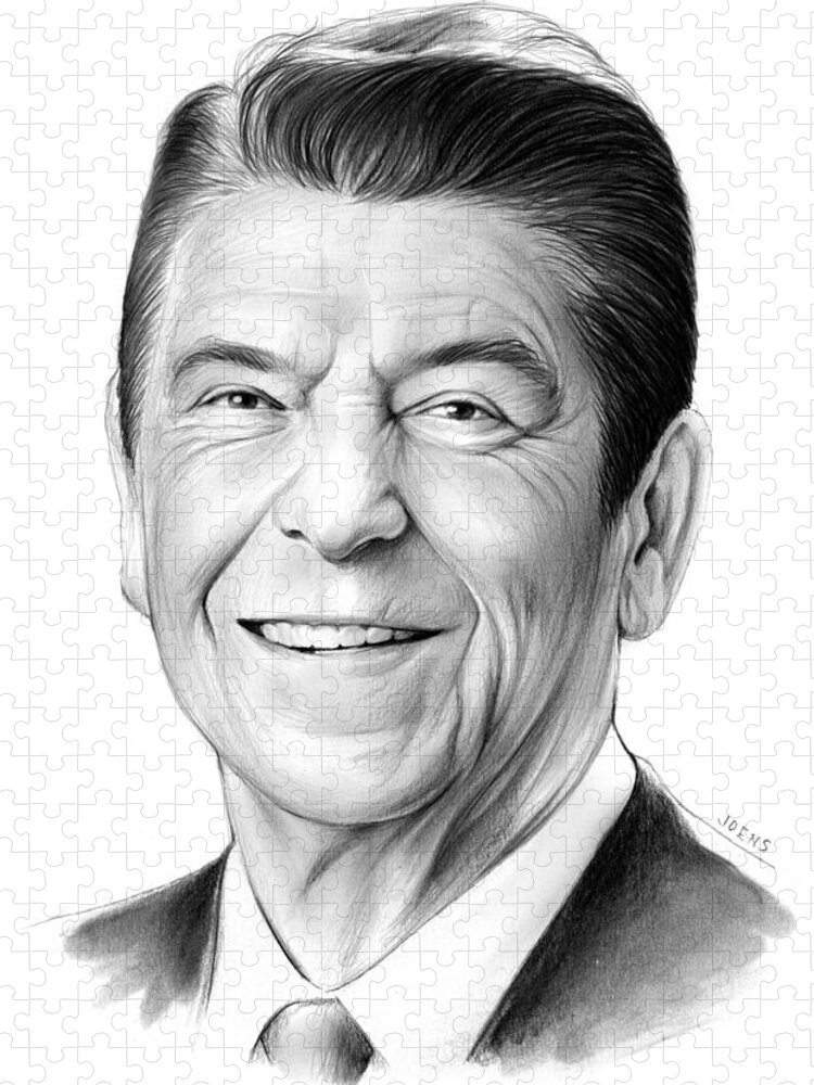 President Jigsaw Puzzle featuring the drawing President Ronald Reagan by Greg Joens