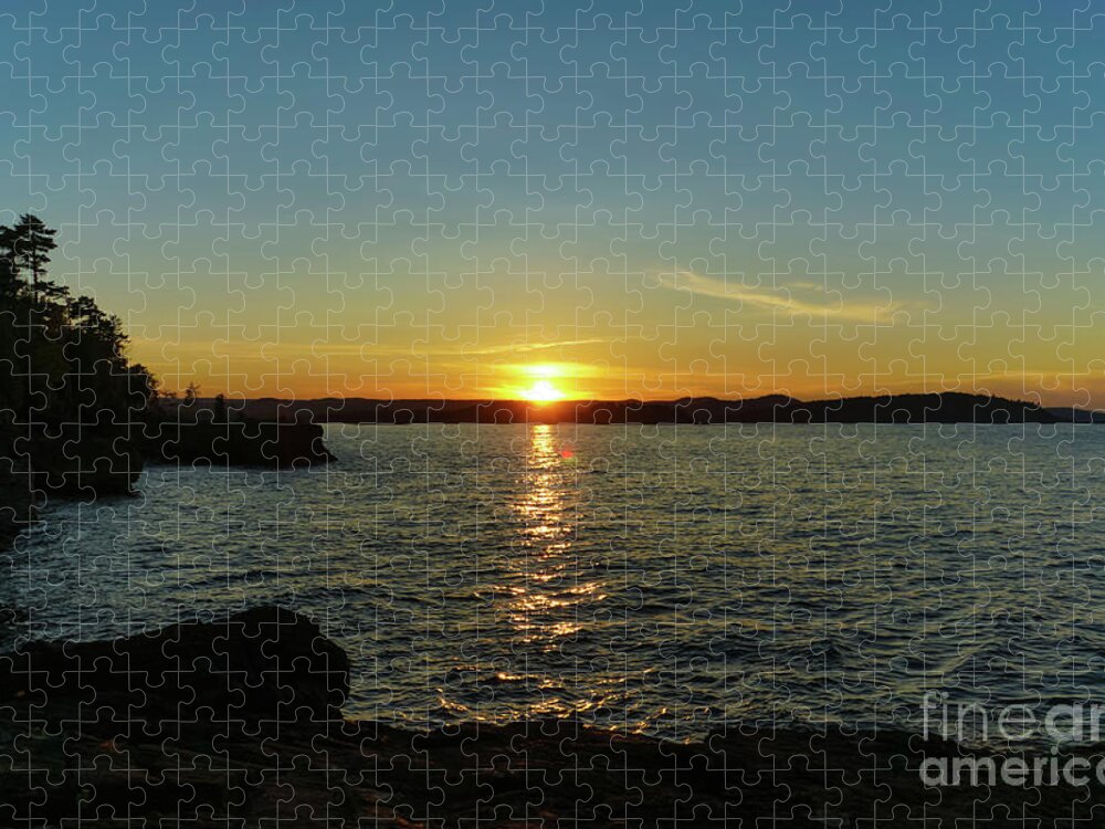 Presque Isle Sunset Glow Jigsaw Puzzle featuring the photograph Presque Isle Sunset Glow by Rachel Cohen