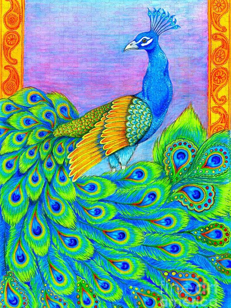 Peacock Jigsaw Puzzle featuring the drawing Pretty Peacock by Rebecca Wang