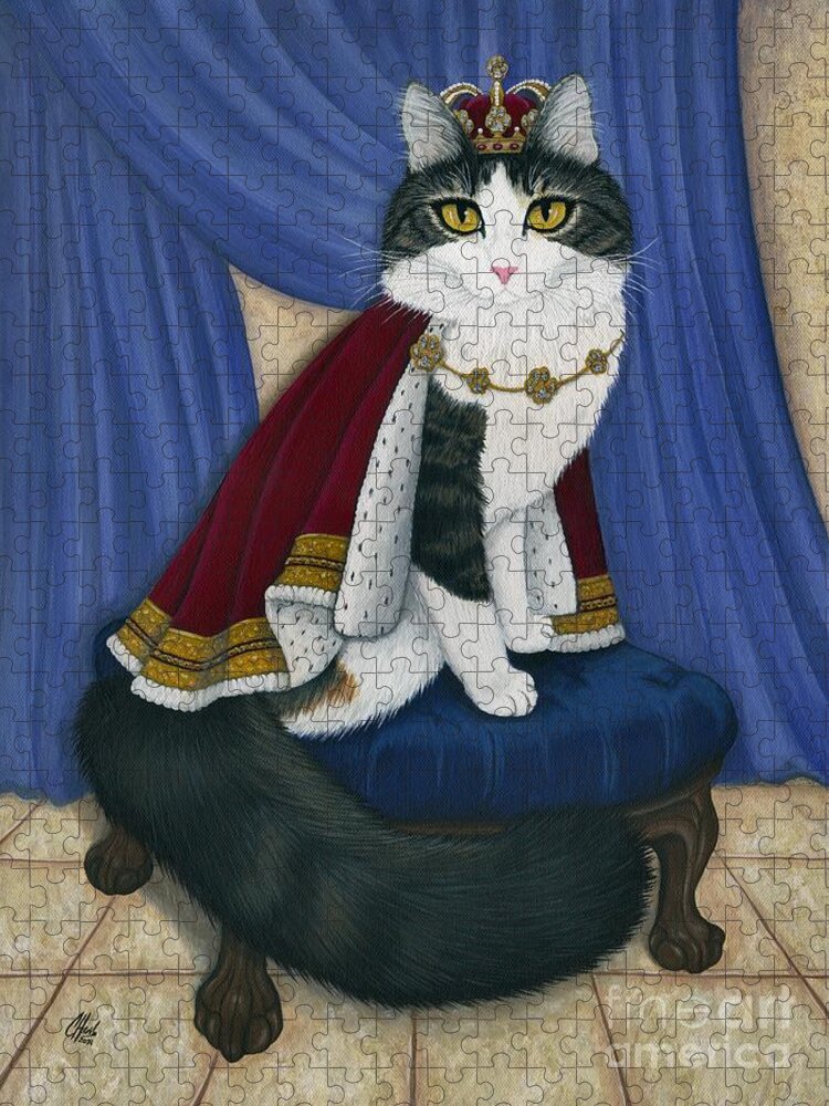 Two Legged Cat Jigsaw Puzzle featuring the painting Prince Anakin The Two Legged Cat - Regal Royal Cat by Carrie Hawks