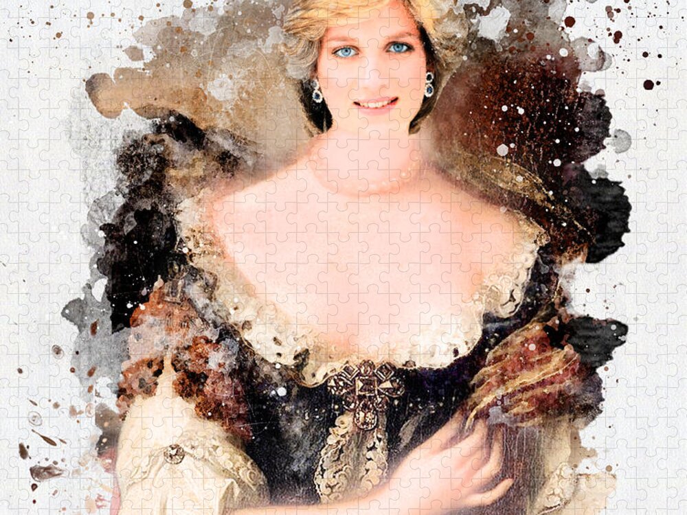 Diana Jigsaw Puzzle featuring the digital art Princess Diana Portrait Watercolor Design by Carlos V