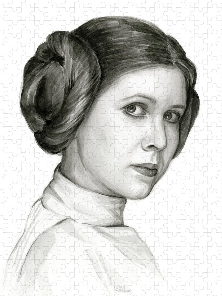 #faatoppicks Jigsaw Puzzle featuring the painting Princess Leia Watercolor Portrait by Olga Shvartsur