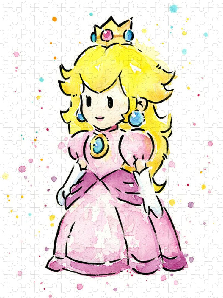 Peach Jigsaw Puzzle featuring the painting Princess Peach Watercolor by Olga Shvartsur