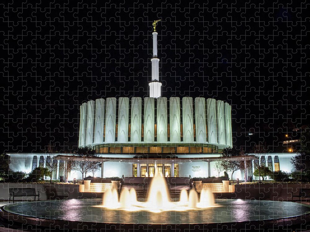 Trees Jigsaw Puzzle featuring the photograph Provo Temple at Night by K Bradley Washburn