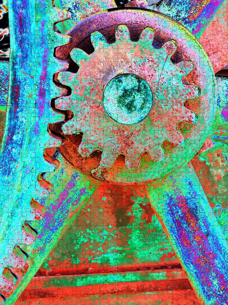 Gears Jigsaw Puzzle featuring the photograph Psychedelic Gears by Phyllis Denton