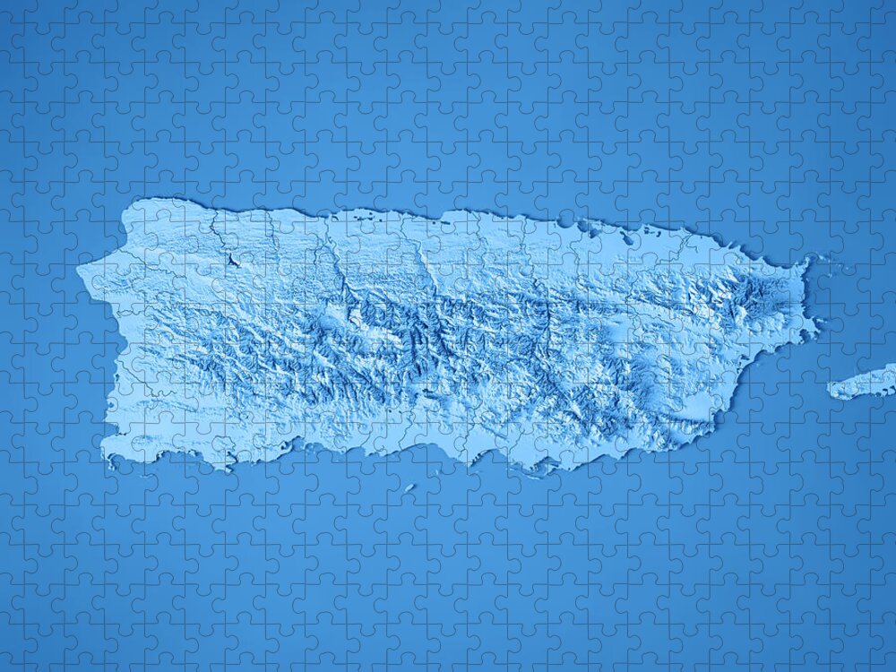Puerto Rico Jigsaw Puzzle featuring the digital art Puerto Rico 3D Render Topographic Map Blue by Frank Ramspott