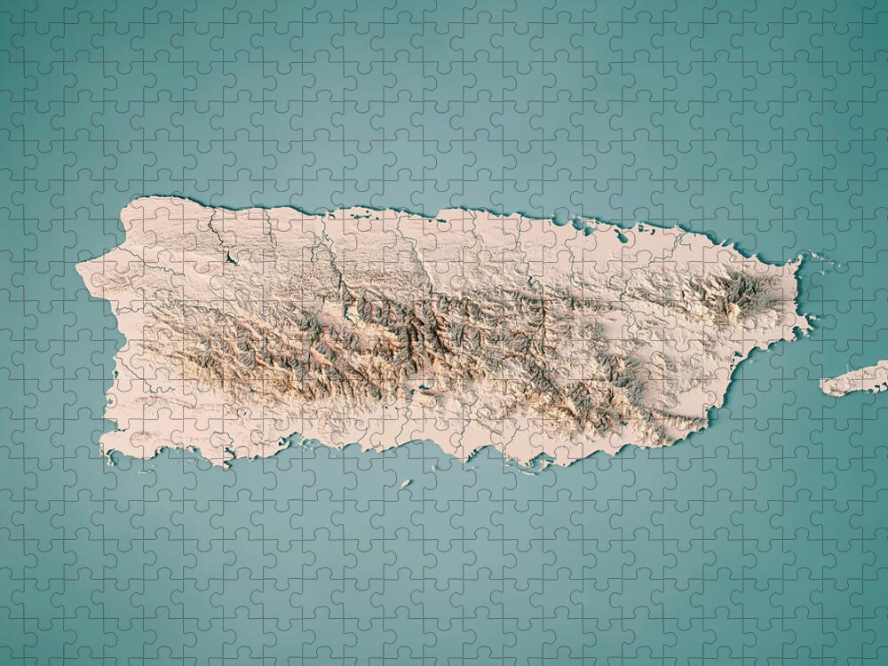 Puerto Rico Puzzle featuring the digital art Puerto Rico 3D Render Topographic Map Neutral by Frank Ramspott