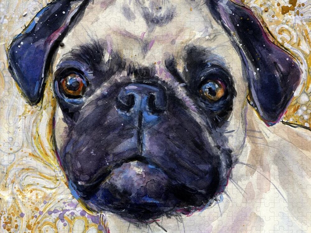 Pug Jigsaw Puzzle featuring the painting Pug Mug by Molly Poole