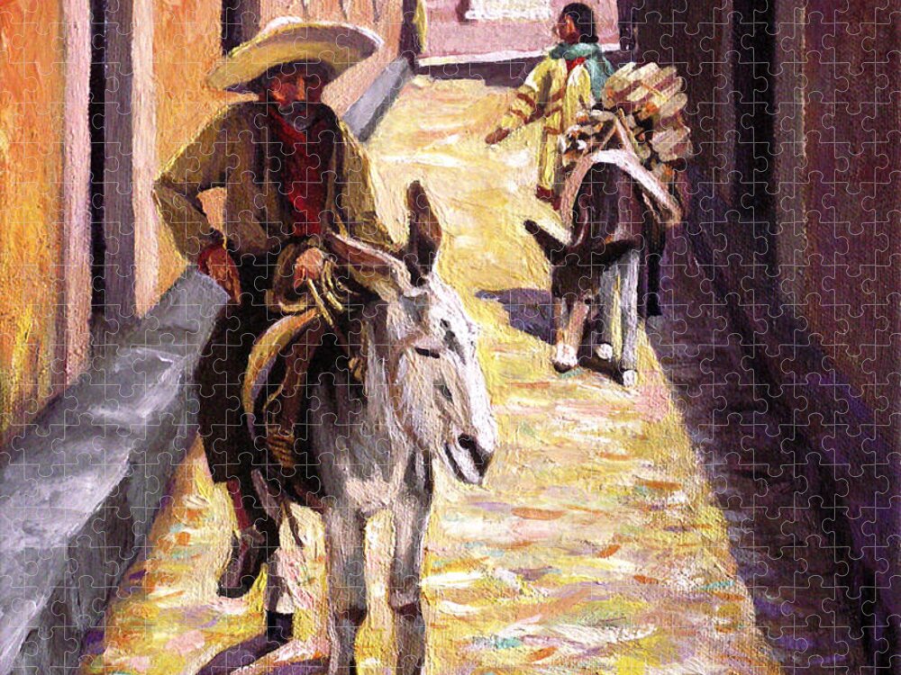 Impressionism Jigsaw Puzzle featuring the painting Pulling up the Rear in Mexico by Nancy Griswold