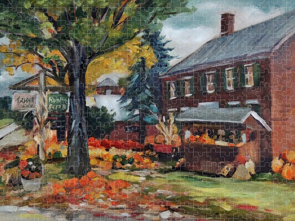 Orford New Hampshire Jigsaw Puzzle featuring the painting Pumpkins at Bunten Farm Plein Air by Nancy Griswold