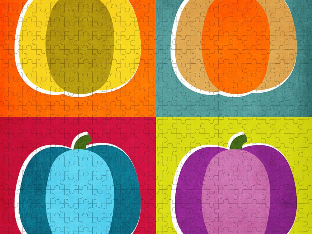 Pumpkins Jigsaw Puzzle featuring the digital art Pumpkins- Pop Art by Linda Woods by Linda Woods
