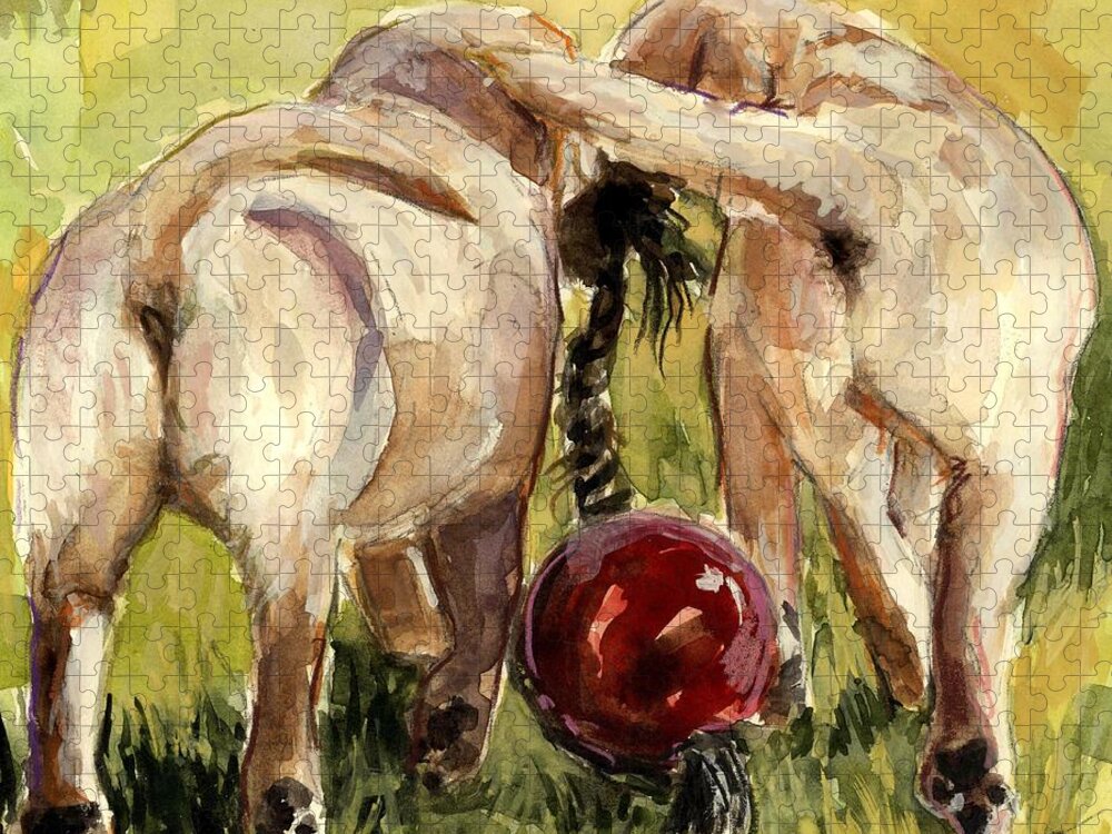 Yellow Labrador Retriever Puppies Jigsaw Puzzle featuring the painting Puppy Butts by Molly Poole