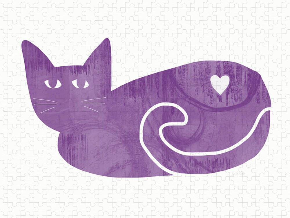 Cat Jigsaw Puzzle featuring the painting Purple Cat- Art by Linda Woods by Linda Woods