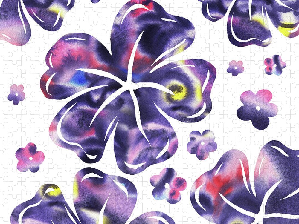 Flowers Jigsaw Puzzle featuring the painting Purple Flowers Dance by Irina Sztukowski