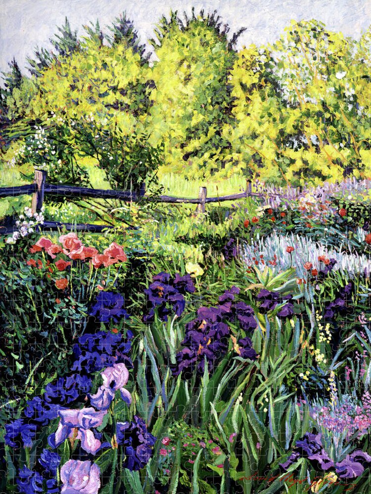 Irises Jigsaw Puzzle featuring the painting Purple Garden by David Lloyd Glover