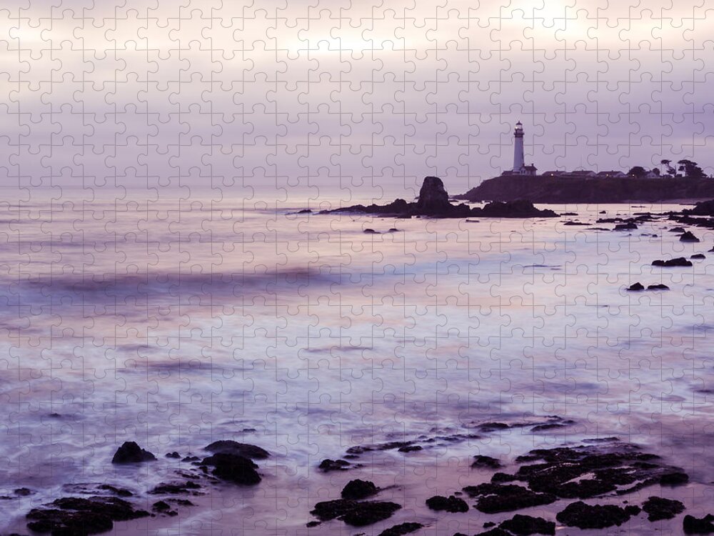 Pigeon Point Lighthouse Jigsaw Puzzle featuring the photograph Purple Glow At Pigeon Point Lighthouse Alternate Crop by Priya Ghose