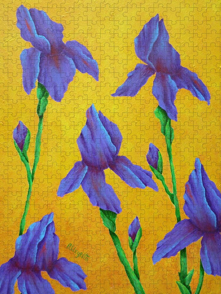 Pamela Allegretto Franz Jigsaw Puzzle featuring the painting Purple Iris by Pamela Allegretto
