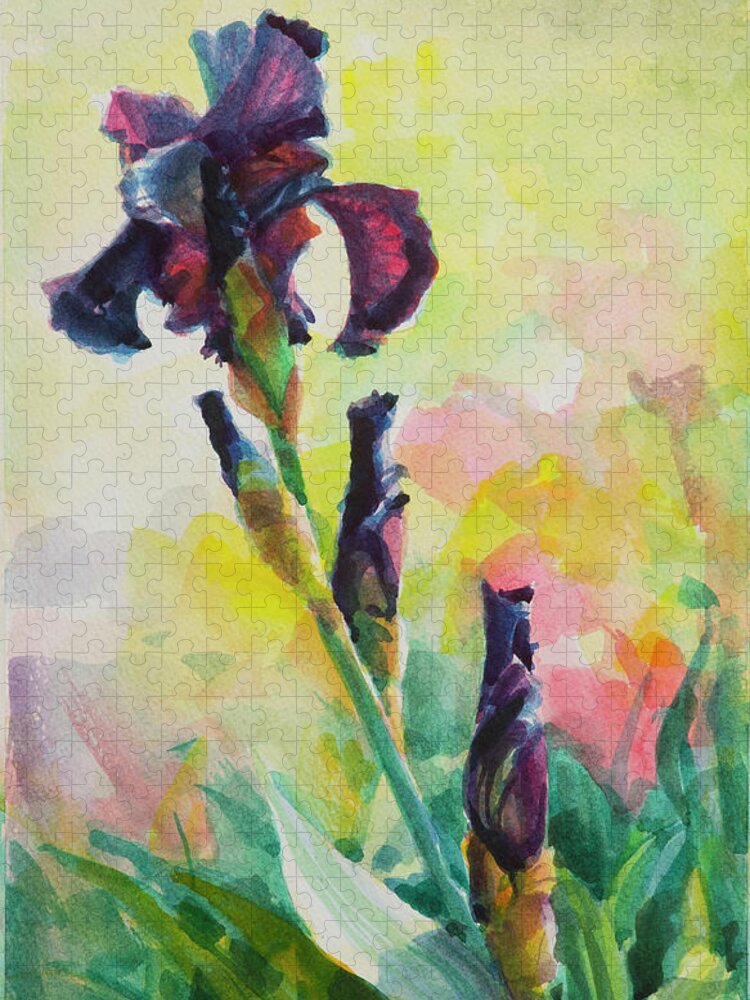 Flower Jigsaw Puzzle featuring the painting Purple Iris by Steve Henderson