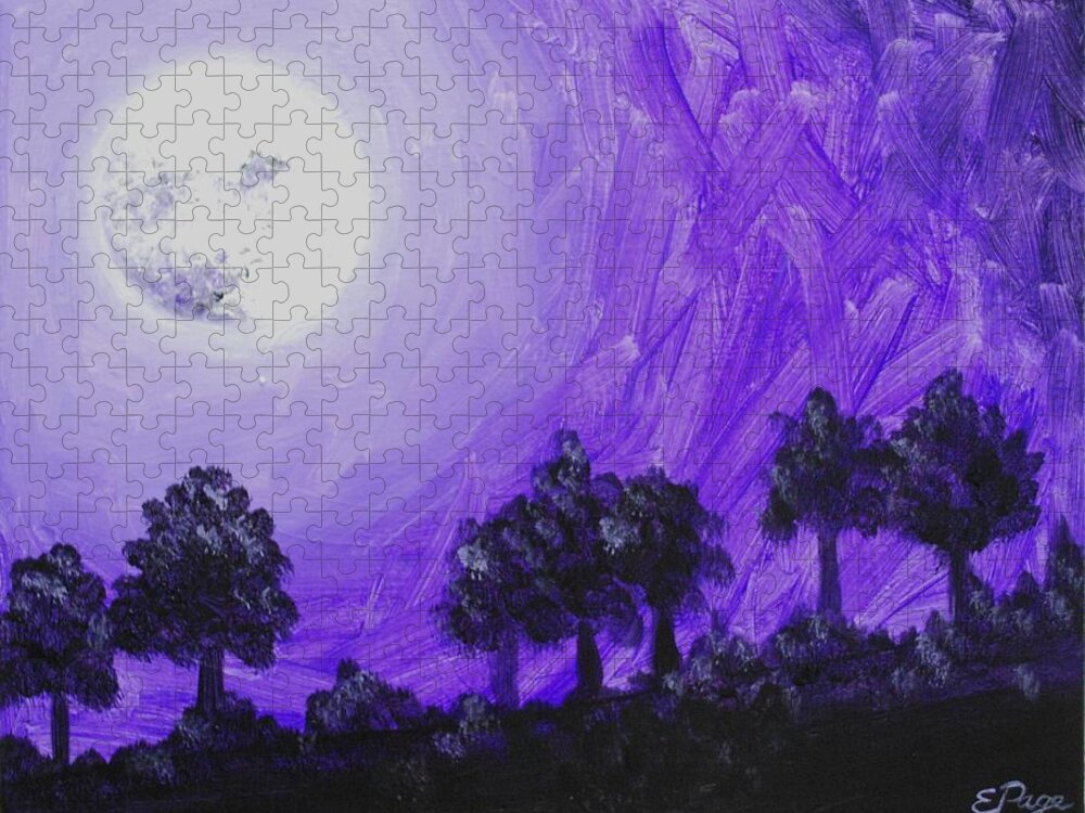 Purple Sky Jigsaw Puzzle featuring the painting Purple Moon at Midnight by Emily Page