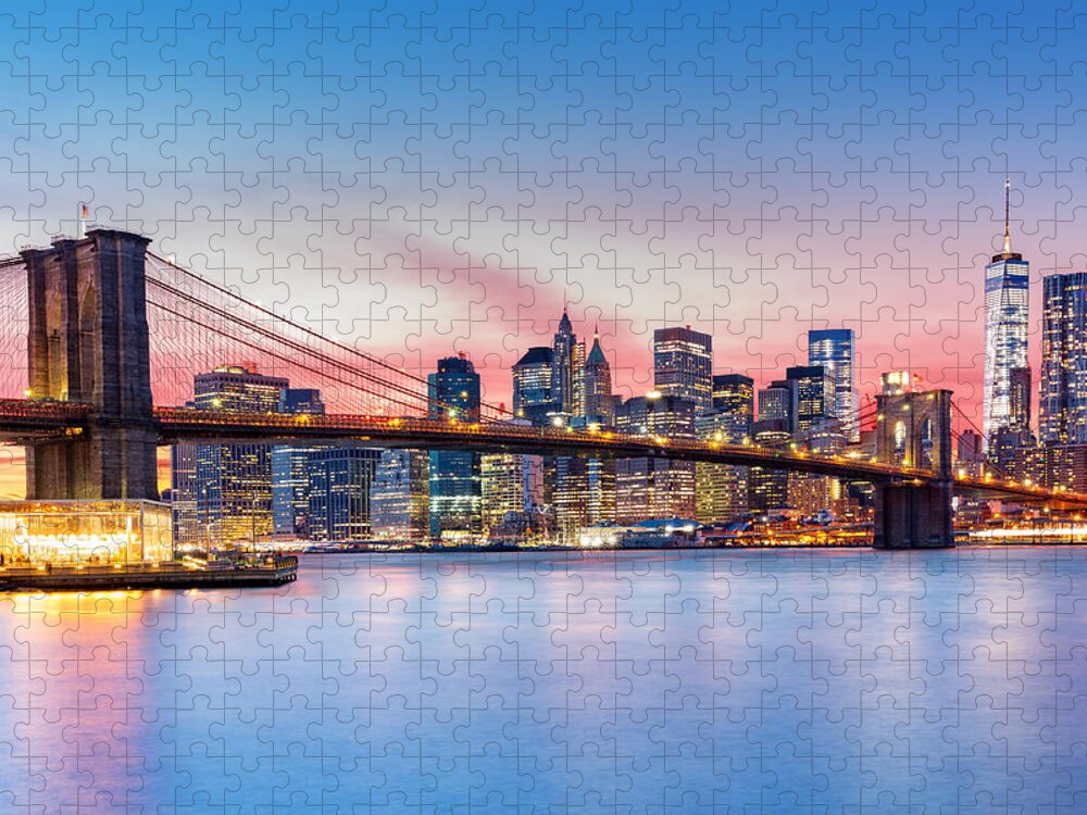 America Jigsaw Puzzle featuring the photograph Purple NYC sunset by Mihai Andritoiu