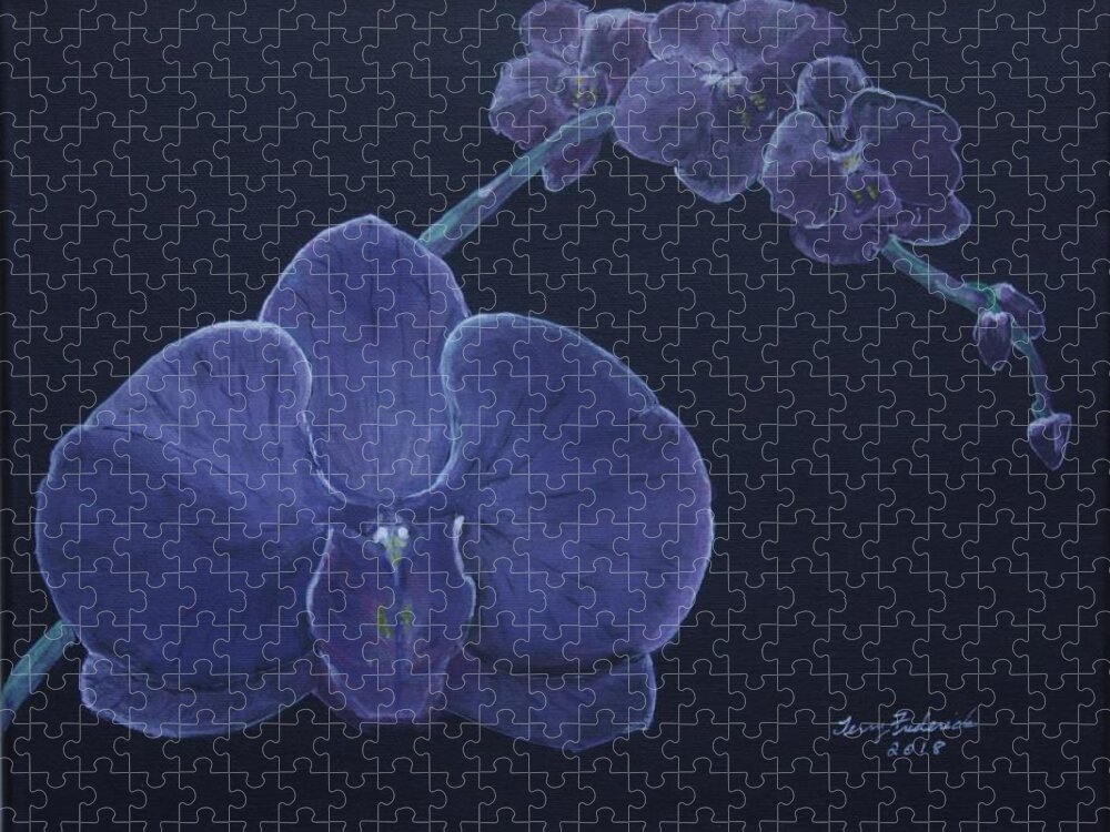 Flower Jigsaw Puzzle featuring the painting Purple Orchid by Terry Frederick