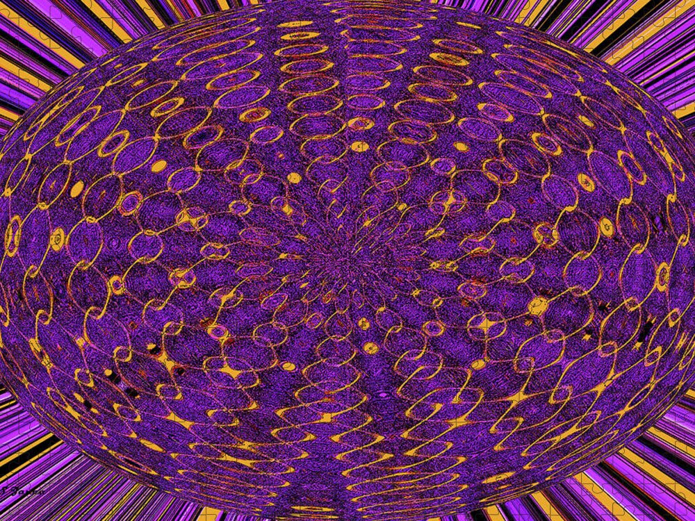 Purple Oval Panel With Gold Rings Abstract Jigsaw Puzzle featuring the digital art Purple Oval Panel With Gold Rings Abstract by Tom Janca