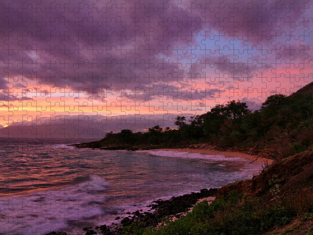 Maui Jigsaw Puzzle featuring the photograph Purple sunset of Makena Little Beach Maui Hawaii by Pierre Leclerc Photography